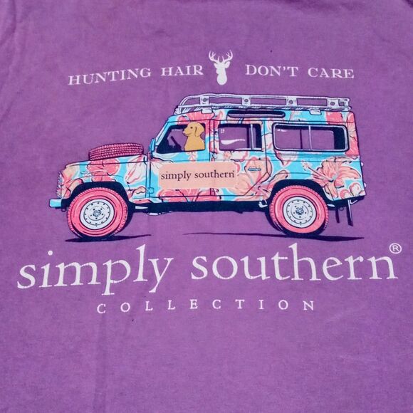 Simply Southern Hunting Hair Dont Care Shirt-Small-Labrador-Jeep-Preppy-Bright - Picture 1 of 8